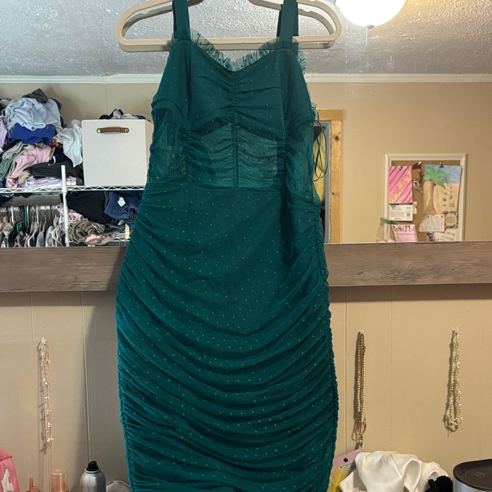 Rebdolls Emerald Green Ruched Mini Dress